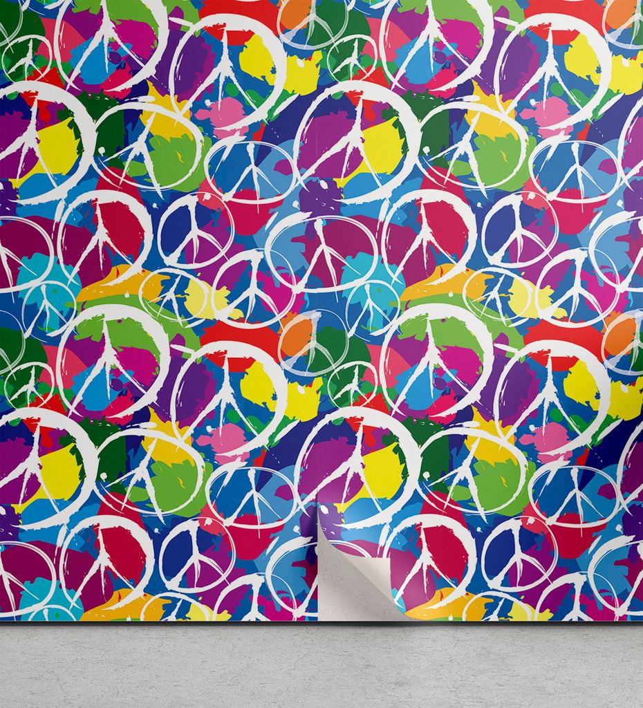 ABAKUHAUS Retro abziehbare & klebbare Tapete für Zuhause, Friedensaktivismus Thema, selbstklebendes Wohnzimmer Küchenakzent, 33 cm x 90 cm, Mehrf...