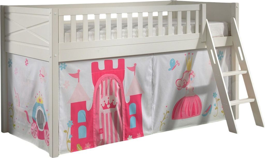 Kinderbett Karyl 208x114x135 Massivholz Weiß Textilset Princess 1