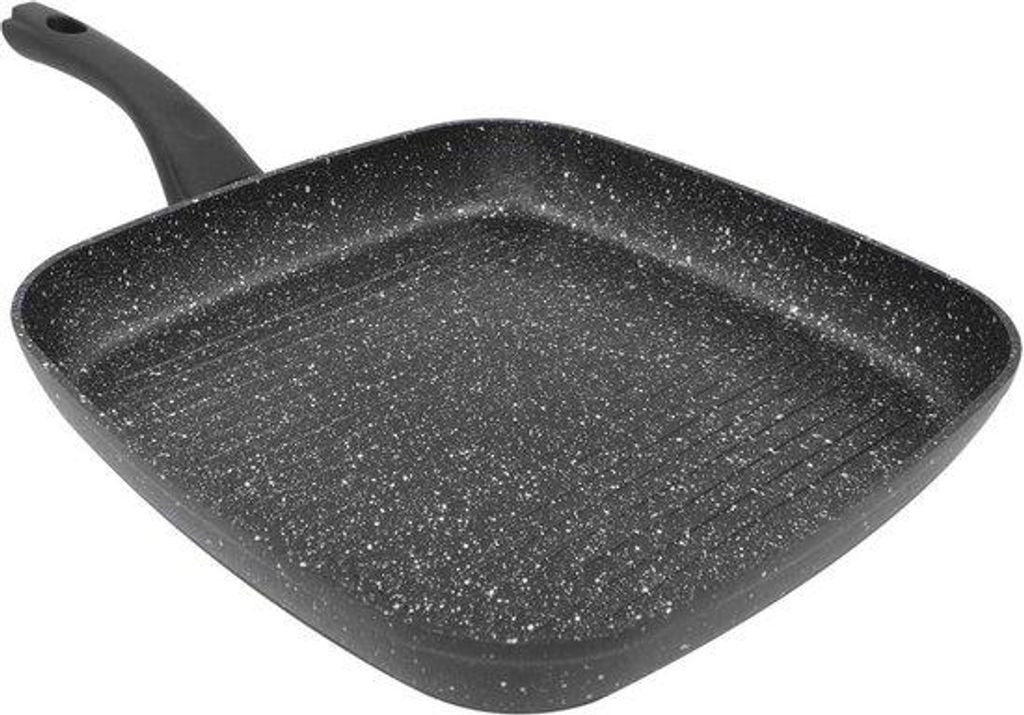 28 cm Grillpan aus krasbeständigem Material mit Cool-Touch-Handgriffen, schwarz, für Induktions-, Elektro- und Gas-Herdplatzen