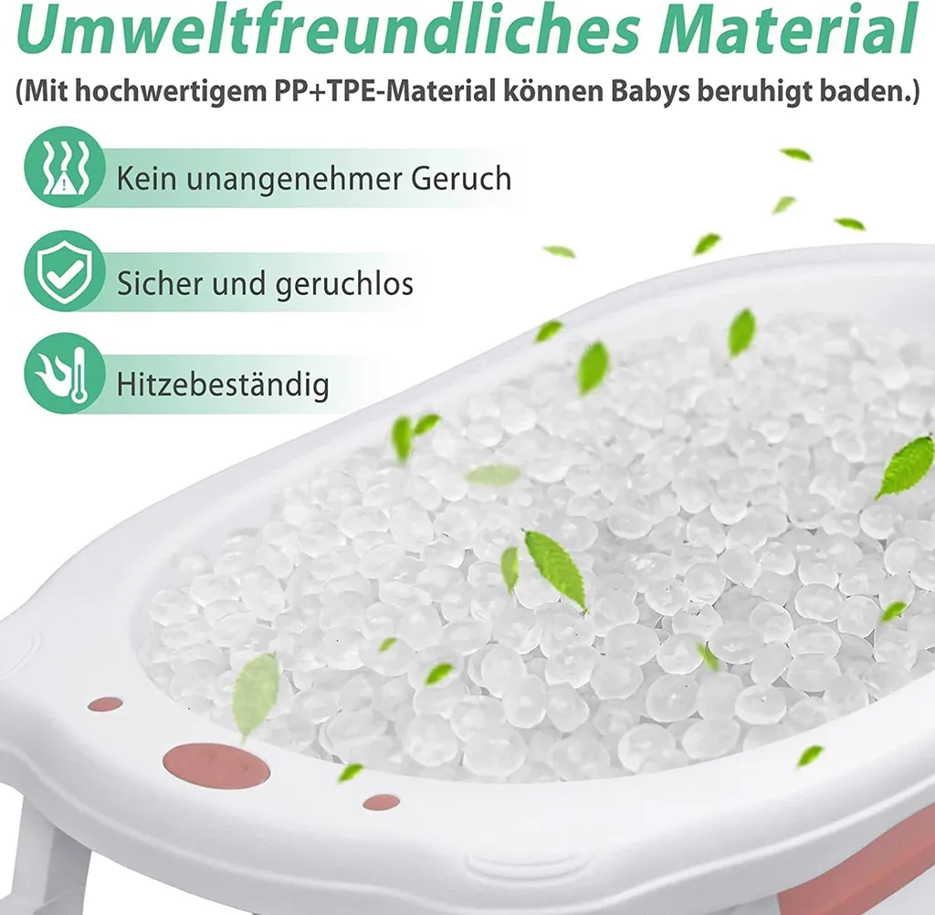 Baignoire Pliable Bébé avec Support de Bain et Trou de Vidange Rose - 3
