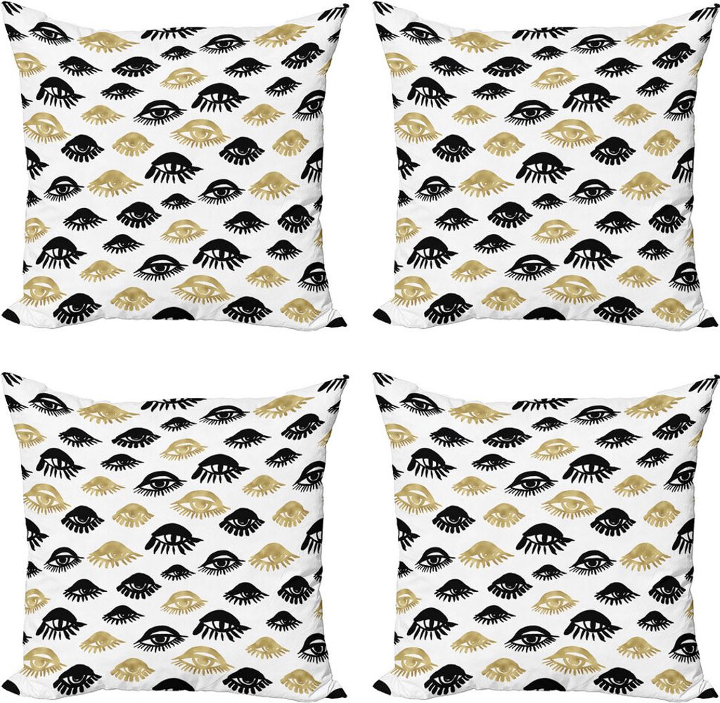 ABAKUHAUS trippy Kissenbezug Set (4 Stück), Frauenaugen Liebe Moderne Kunst, Moderner Doppelseitiger Digitaldruck, 60 cm x 60 cm, Gelb und Schwarz