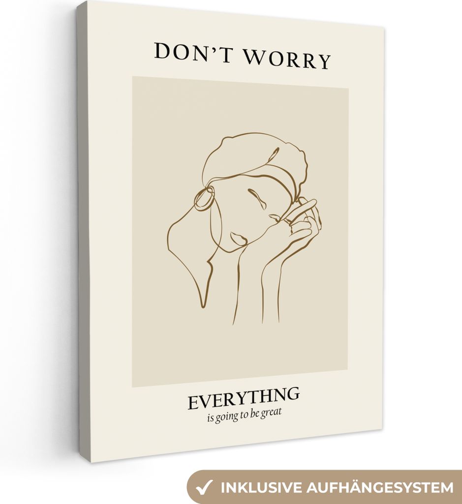 MuchoWow - Leinwandbilder - Frau - Linienkunst - Zitate - Text, Wandbild, Wanddeko Bilder Wohnzimmer, 60x80 cm