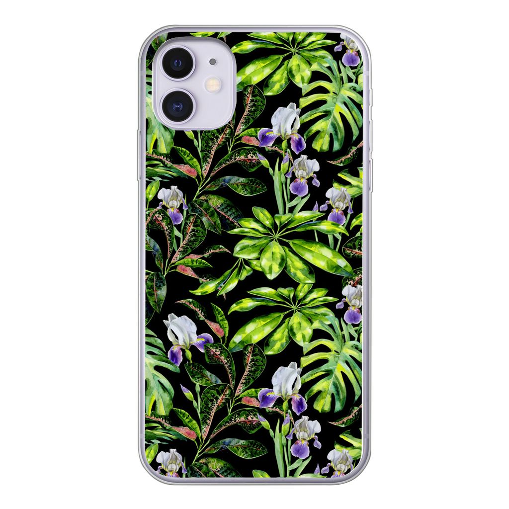 MuchoWow Handyhülle Schutzhülle Hülle für iPhone 11 Blume - Blätter - Muster Silikon Softcase Handy Hülle - Handytasche