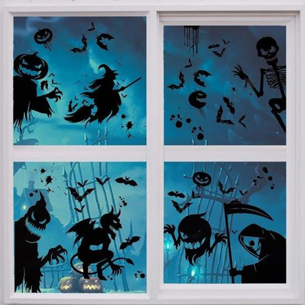 Squelette et Sorcière Halloween : Décoration 35 x 25 cm en Lot de 8