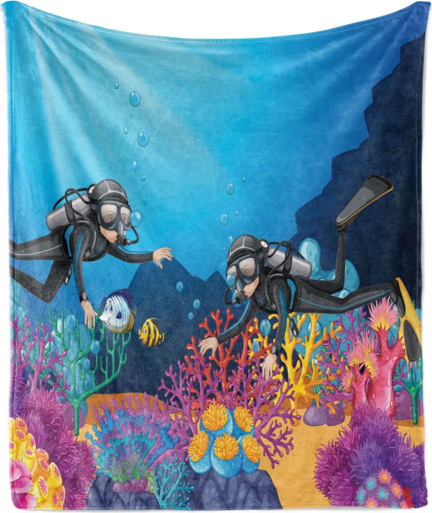 Plaid Divano Gigante Subacquei Cartoon | Flanella Soft Touch Blu