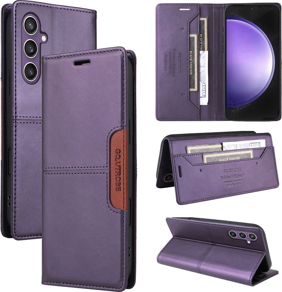 Handyhülle für Samsung Galaxy S24+/S24 Plus Hülle, Leder Flip Wallet Kartenfach Stand Schutzhülle Lila