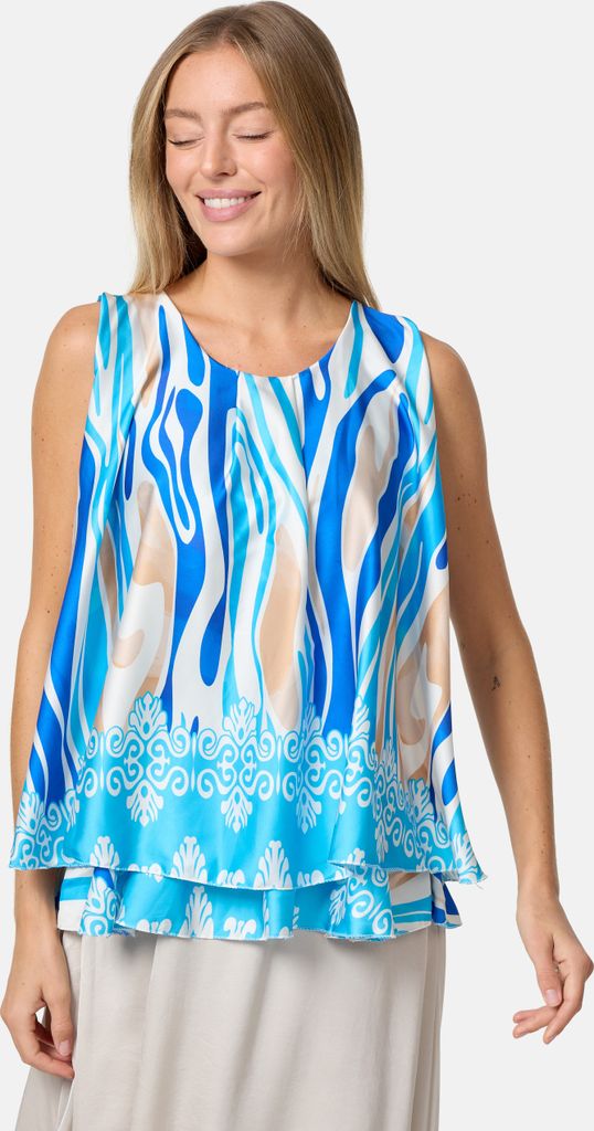 PM SELECTED Sleeveless Overlay Damen Top mit Print Sommertop Oberteil PM33 Blau Einheitsgröße Gr. 34 - 38