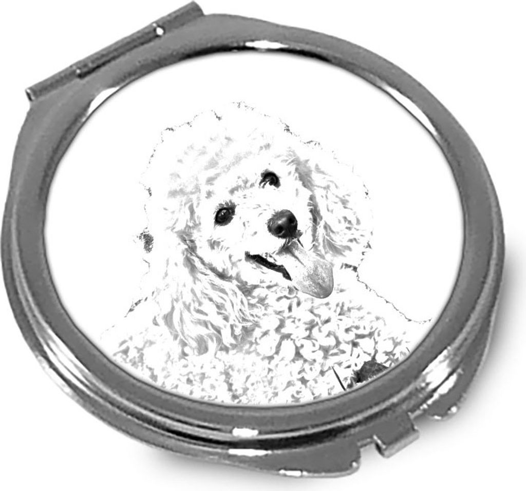 Pudel - Taschenspiegel mit Hund, personalisierter Taschenspiegel, kompakter Spiegel mit Art-Dog-Logo