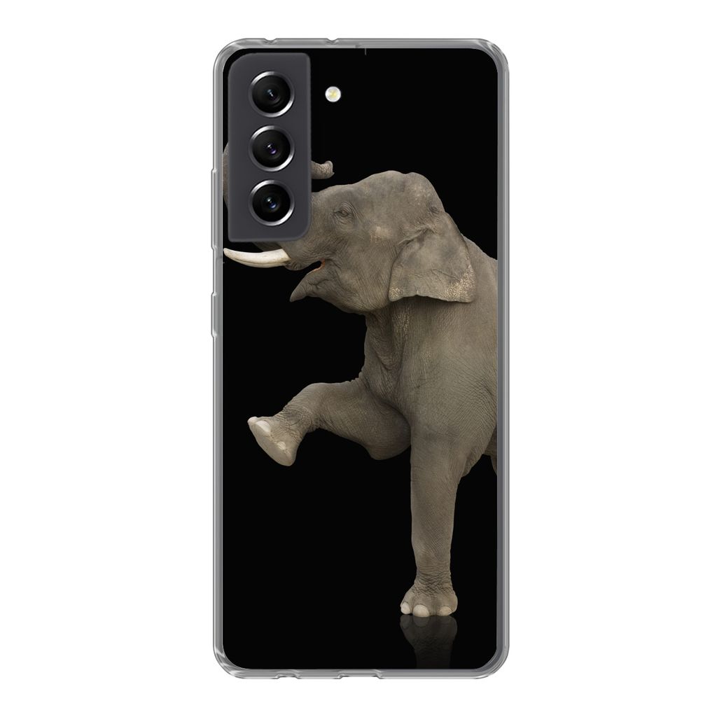 MuchoWow Handyhülle Schutzhülle Hülle für Samsung Galaxy S21 FE Elefant - Tiere - Schwarz - Porträt Silikon Softcase Handy Hülle - Mobiltel...