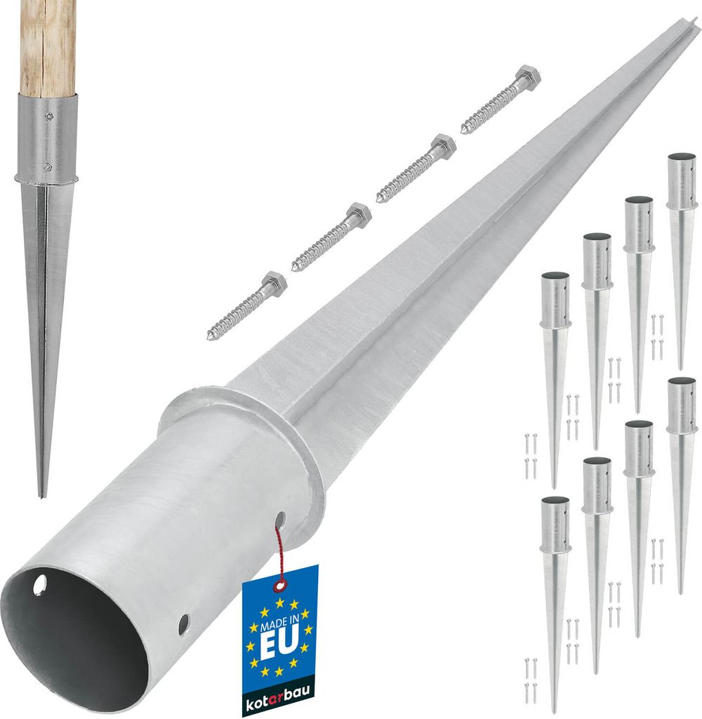 KOTARBAU 8er Set Einschlaghülse 80 mm Pfostenträger zum Einschlagen für Zaunpfosten Einschlagbodenhülse für Rundholzpfosten verzinkter S...