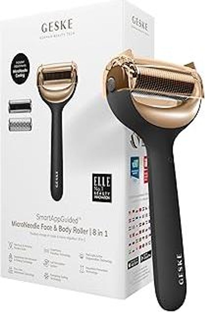 GESKE | SmartAppGuided MicroNeedle Face & Body Roller | 8 in 1 | Derma Roller | Elektrisches Microneedling | Nadelroller | Needleroller | Beauty Ro...