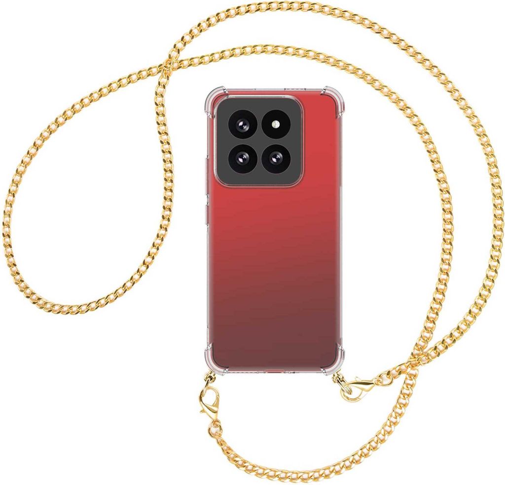 Handykette Backcover-Schutzhülle mit Band (Metall goldfarben) für Xiaomi 14 Pro (23116PN5BC) - goldfarbene Kette