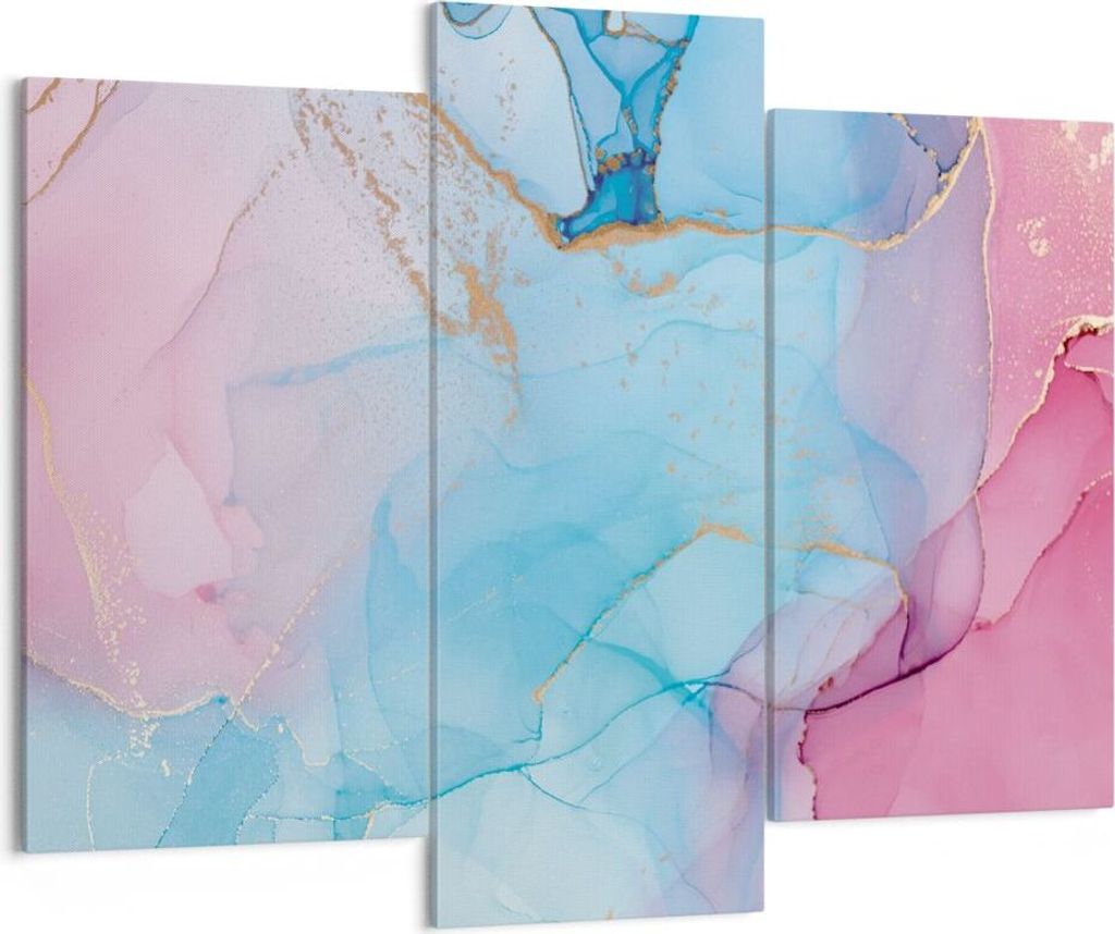 Bild auf Leinwand - Leinwandbild - 3 Teile - Marmor Rosa Türkis - 130x100cm - Wand Bild - Wanddeko - Wandbilder - Leinwanddruck - Bilder - Wanddek...