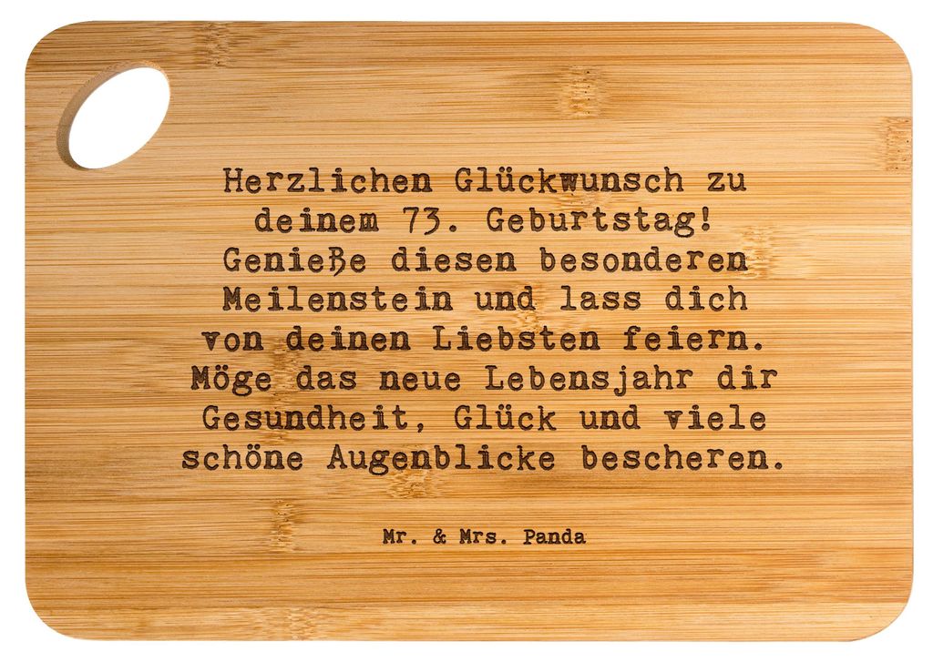 Mr. & Mrs. Panda Holzbrett Spruch 73. Geburtstag Meilenstein - Transparent - Geschenk, Happy Birthday, besondere Augenblicke, brotzeitbrettchen, Fr...