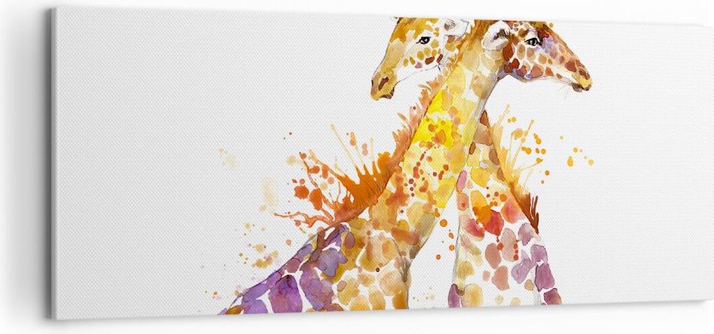 Bild auf Leinwand - Leinwandbild - Giraffen Tiere Kinder Safari - 100x40cm - Wand Bild - Wanddeko - Leinwanddruck - Bilder - Kunstdruck - Wanddekor...