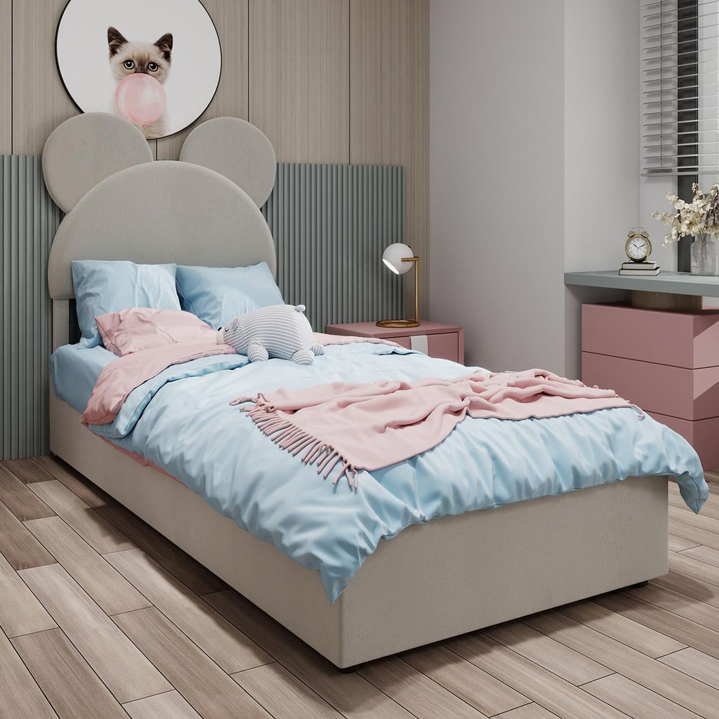 Sweiko Modern Minimalist Upholstered Bed with Soft Cartoon-Design Headboard, 140x200 cm, Beige, Multifunctional Bedroom Furniture, High-Profile Sto...