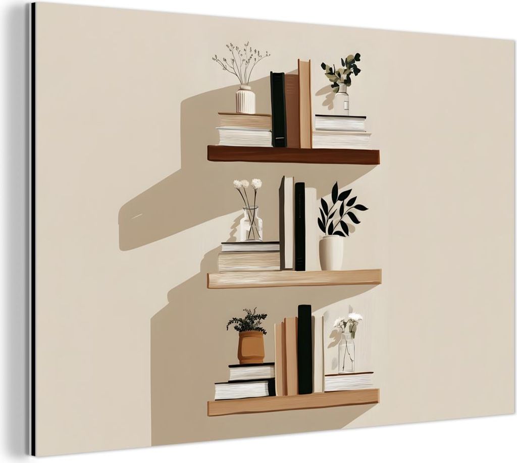 MuchoWow Wanddekoration Metall Metallbild Wandkunst 120x80 cm Regale - Bücher - Vasen - Pflanzen MuchoWow Aluminium Gemälde - Alu Bild