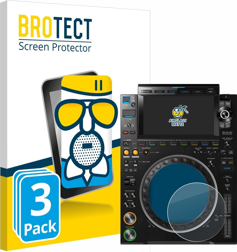 3x BROTECT Entspiegelungs Schutzglas für Pioneer CDJ 3000 (Kreis) Schutzfolie Panzer Folie Glas Display Schutz matt