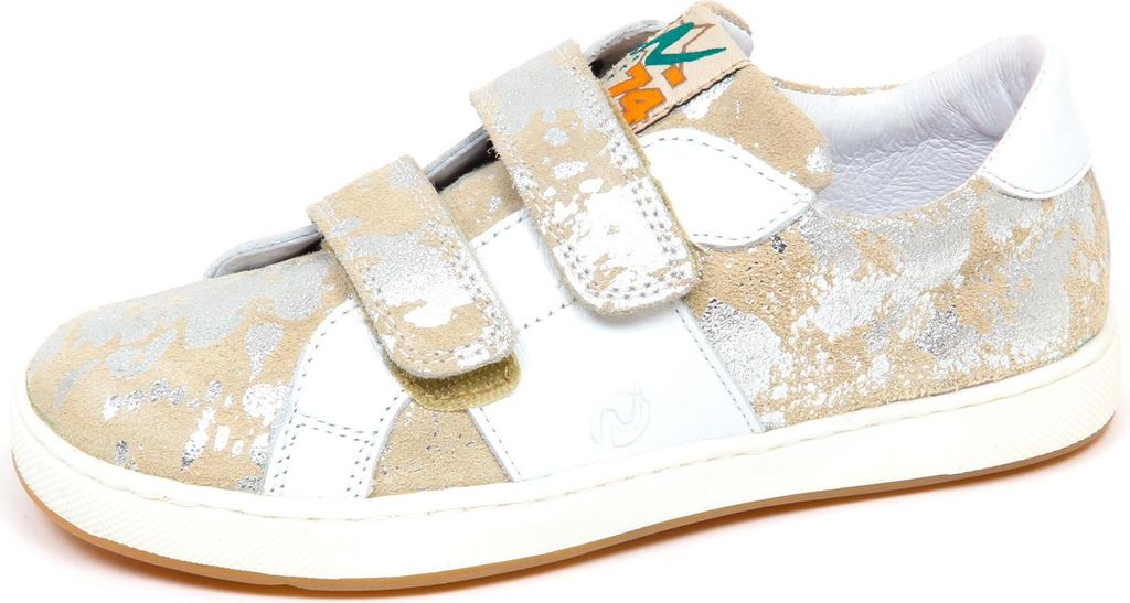 E9108 Sneaker bimba Mädchen NATURINO Strappi Wildleder/Leder beige/weiß/silber Schuh