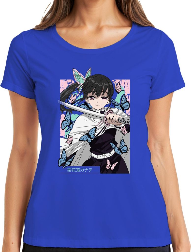 Kanao Tsuyuri Anime Schmetterlinge Katana Manga Geschenk Damen Damen T-Shirt, Blau, 3XL
