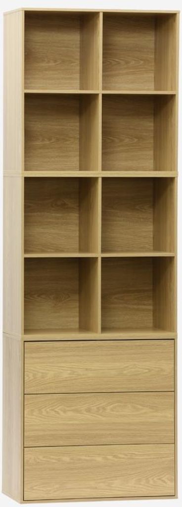 sweeek - Modulares Regal Holzdekor 3 Elemente - 3 Schubladen 8 Fächer - Eichenfarben