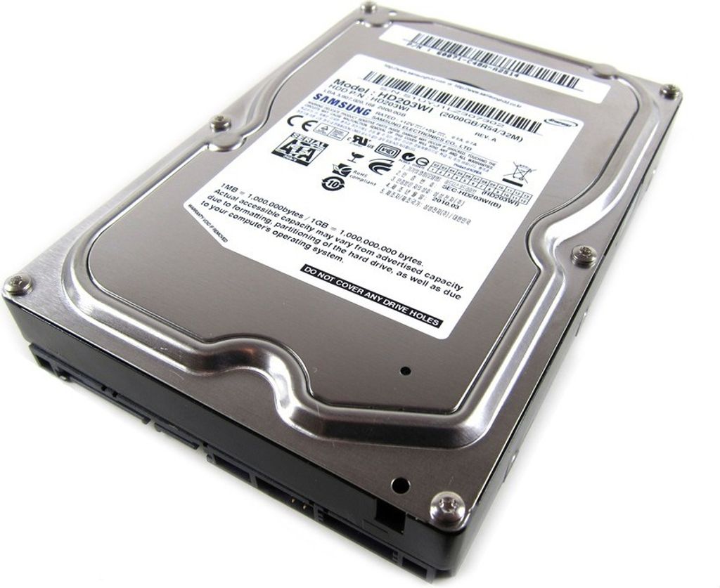A close-up, angled view of a Samsung hard drive on a white background.