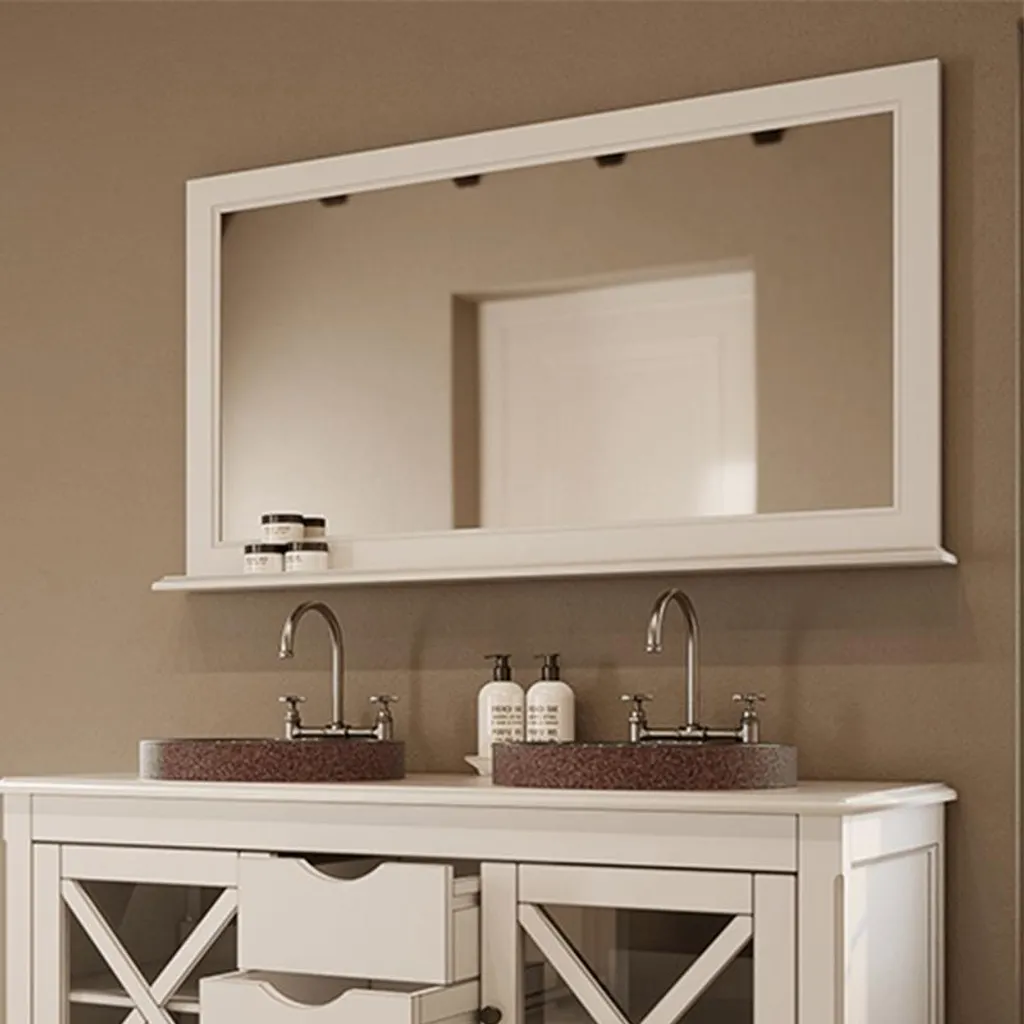 Miroir Mural 124 cm Blanc Vieilli - Solution Rangement Tablette Boho - 2