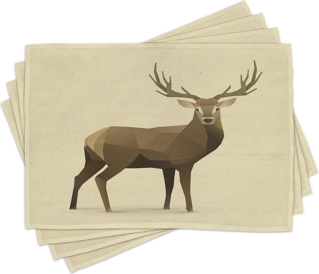 ABAKUHAUS Polygonen Platzmatten, Modern Illustration von Geometric Deer Wald Elch-Tier-Tiere, 30 x 45 cm, Beige