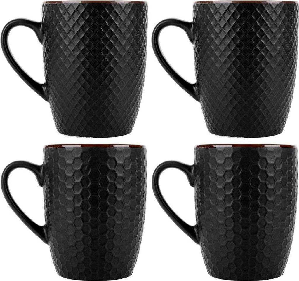 4 schwarze Becher für Kaffee, Tee oder Kräuter, Tassenset