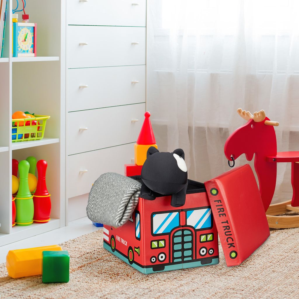 Relaxdays Spielzeugkiste Feuerwehr, HxBxT:32x48x32cm, Produktbild 