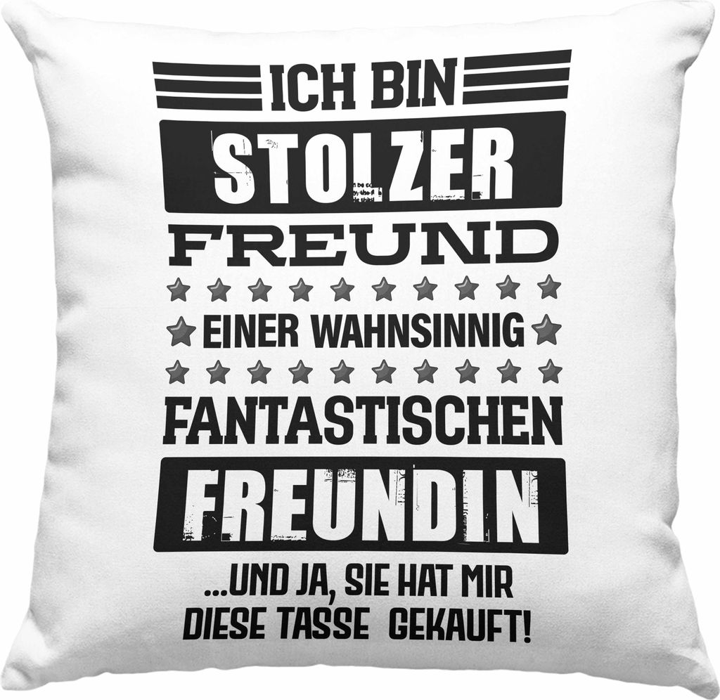 Trendation - Geschenk für Freund von Freundin Deko-Kissen mit Füllung 40x40 Lustig Geburtstag Weihnachten Lustig Stolzer Freund (Rosa)