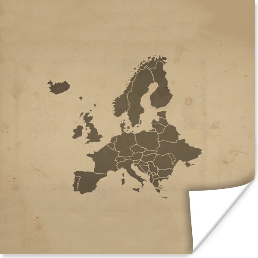 MuchoWow Poster Karten - Europa - Vintage - Braun 50x50 cm - Wohnzimmerdekoration