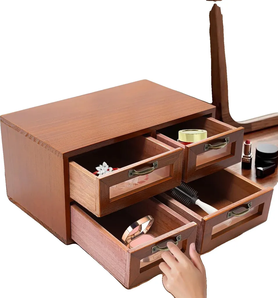 Mini Cassettiera 4 Cassetti Legno Marrone Retrò - Organizer Creativo