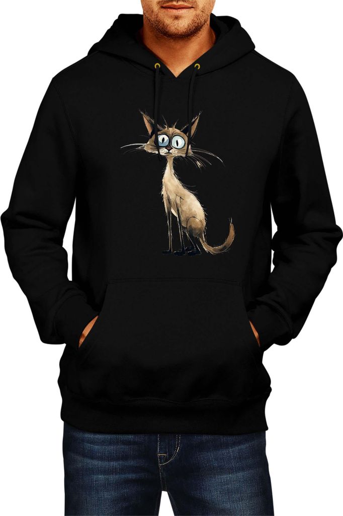 Herren Kapuzenpullover Funny Cats Breeds Balinese Cat 009, Man L / Schwarz