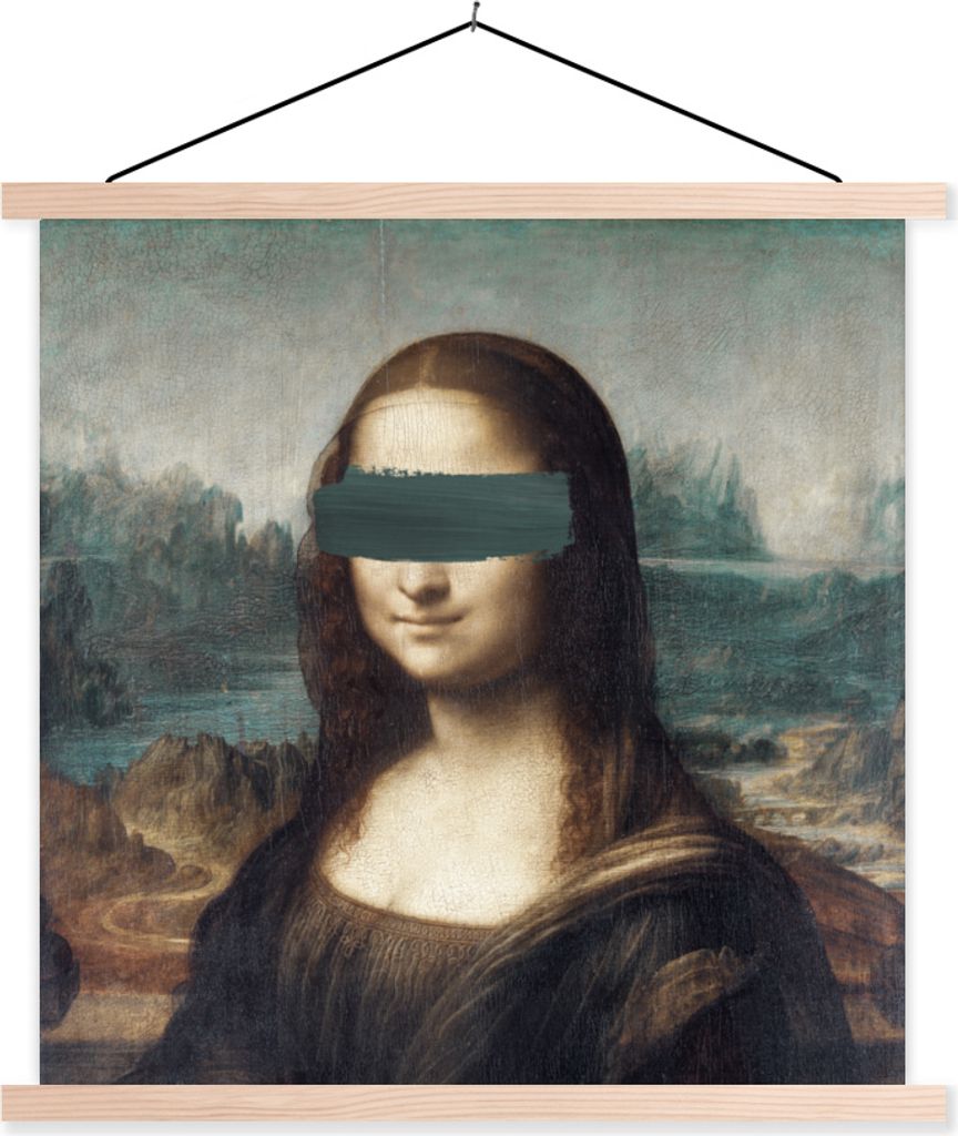MuchoWow Textilposter Mona Lisa - Leonardo da Vinci - Kunst 120x120 cm mit holzfarbenen Rahmen - Textil-Poster