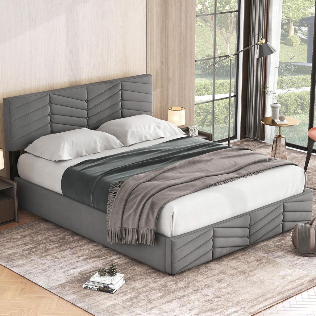 OKWISH Lit coffre 140x200 - Lit Double Capitonné avec Tête Image du produit 