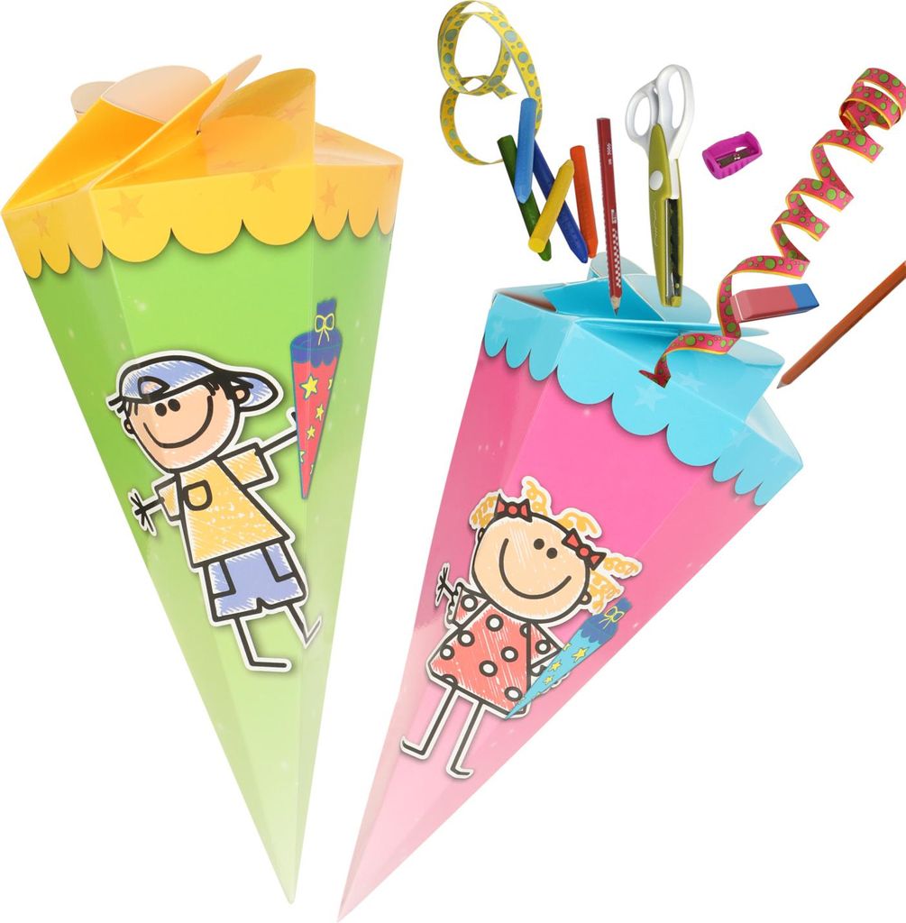 com-four® 2x Schultüte 30cm - Geschwisterschultüten aus Produktbild 