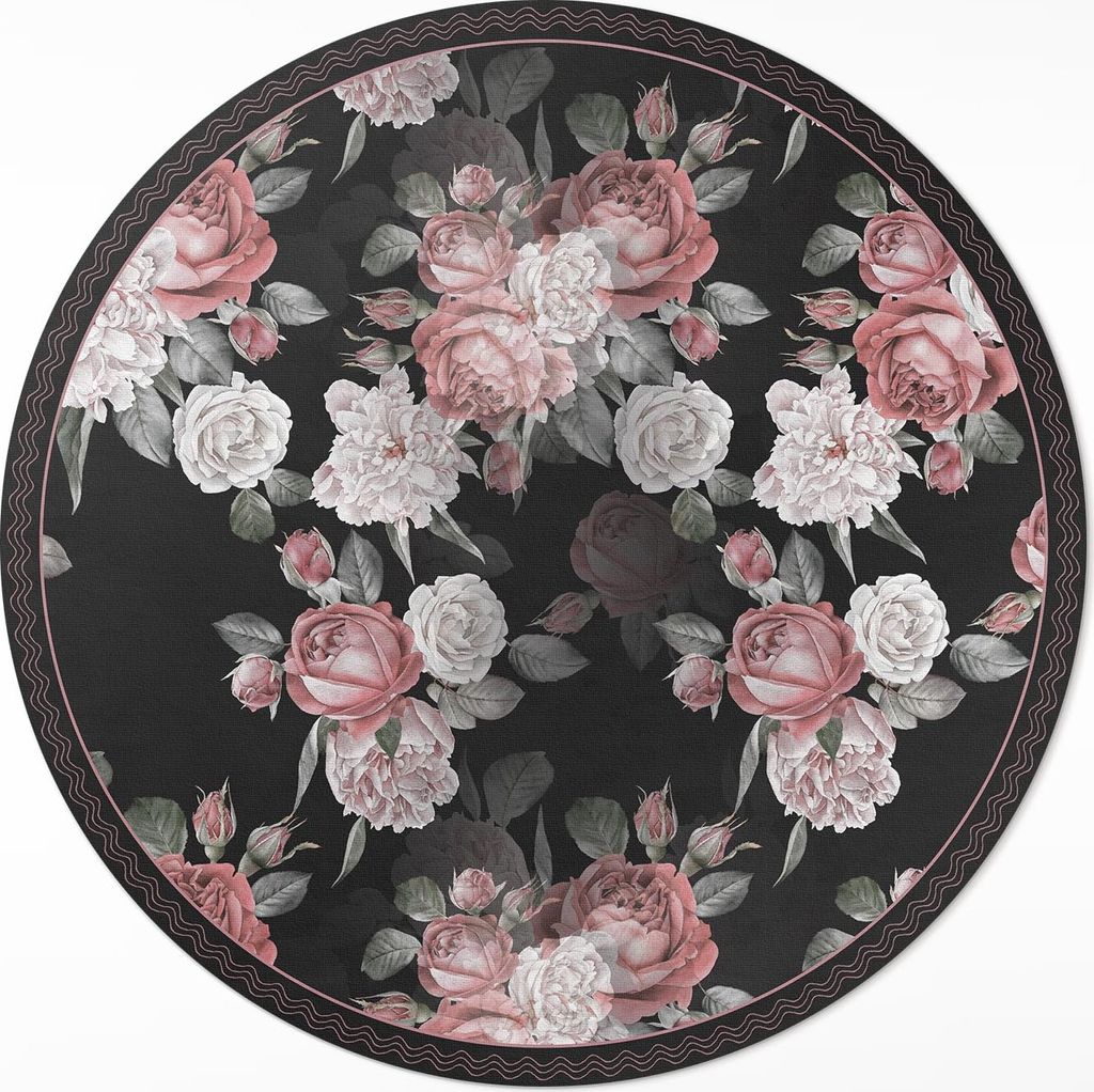 Retro schöne Blumen Rosen– Vinylteppich – Indoor Teppich – Flur – Pflegeleicht – Runder Teppich – PVC Teppich – Outdoor Teppich – ...