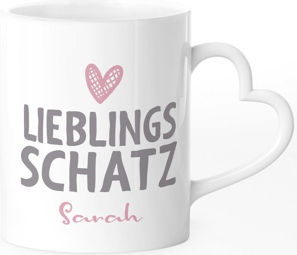 Tasse Herz-Henkel personalisierbar Lieblings-Schatz/Mensch/Kollegin persönliches Geschenk Freund/Freundin/Partner SpecialMe Schatz weiß Herz-Tasse