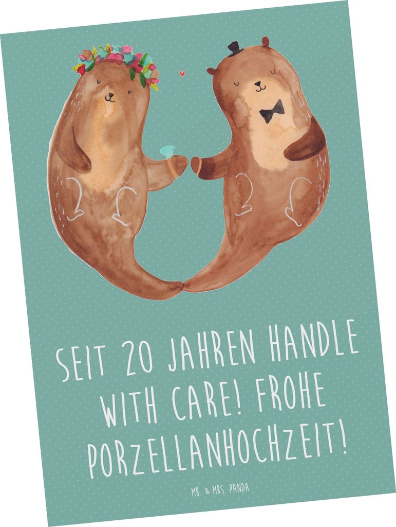 Mr. & Mrs. Panda Postkarte 20. Hochzeitstag Porzellanhochzeit - Meeresbrise - Geschenk, Postkarten, Liebe, Grußkarte, Fotokarte, Ansichtskarte, Ge...