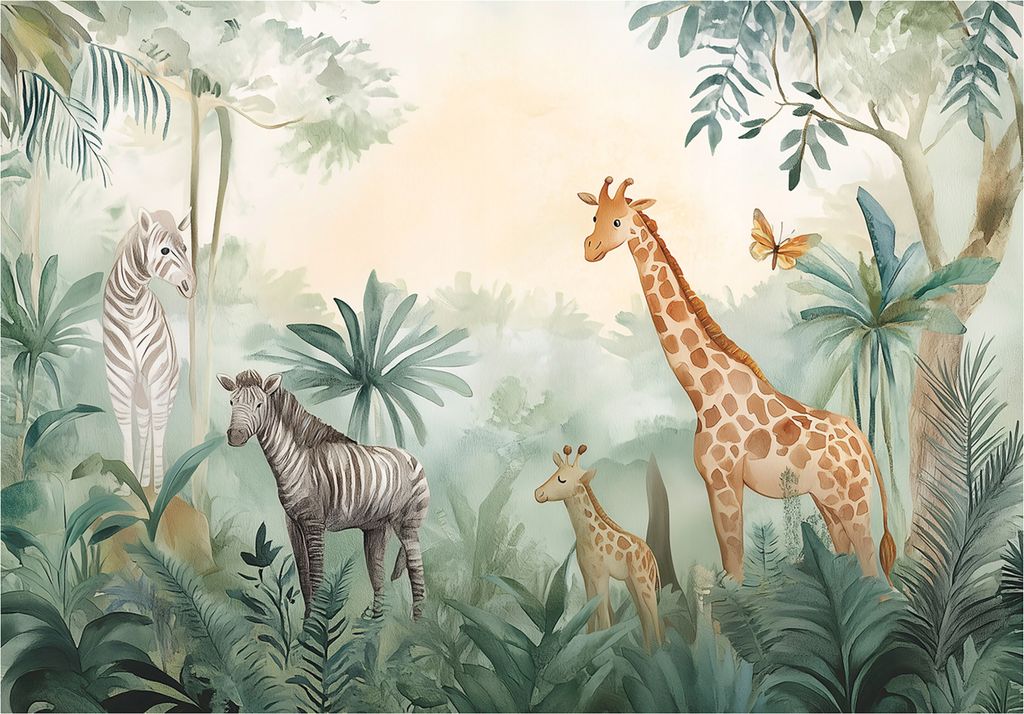 Fototapete Kinderzimmer Tiere Wald - 300x210 cm - inklusive kleister - Vlies Tapete Kinder - Vliestapete Modern Wandtapete - Kindertapete