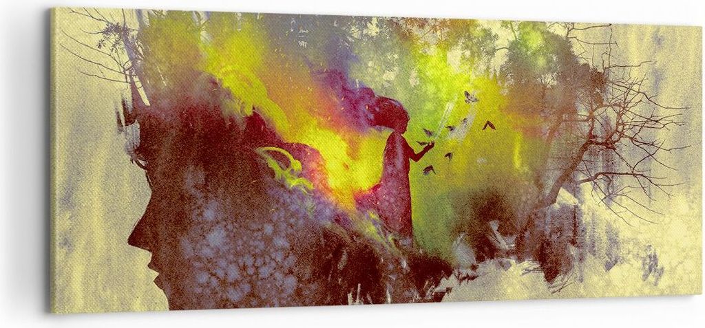Bild auf Leinwand - Leinwandbild - Gesicht Grafik Abbildung Mädchen - 100x40cm - Wand Bild - Wanddeko - Leinwanddruck - Bilder - Kunstdruck - Lein...