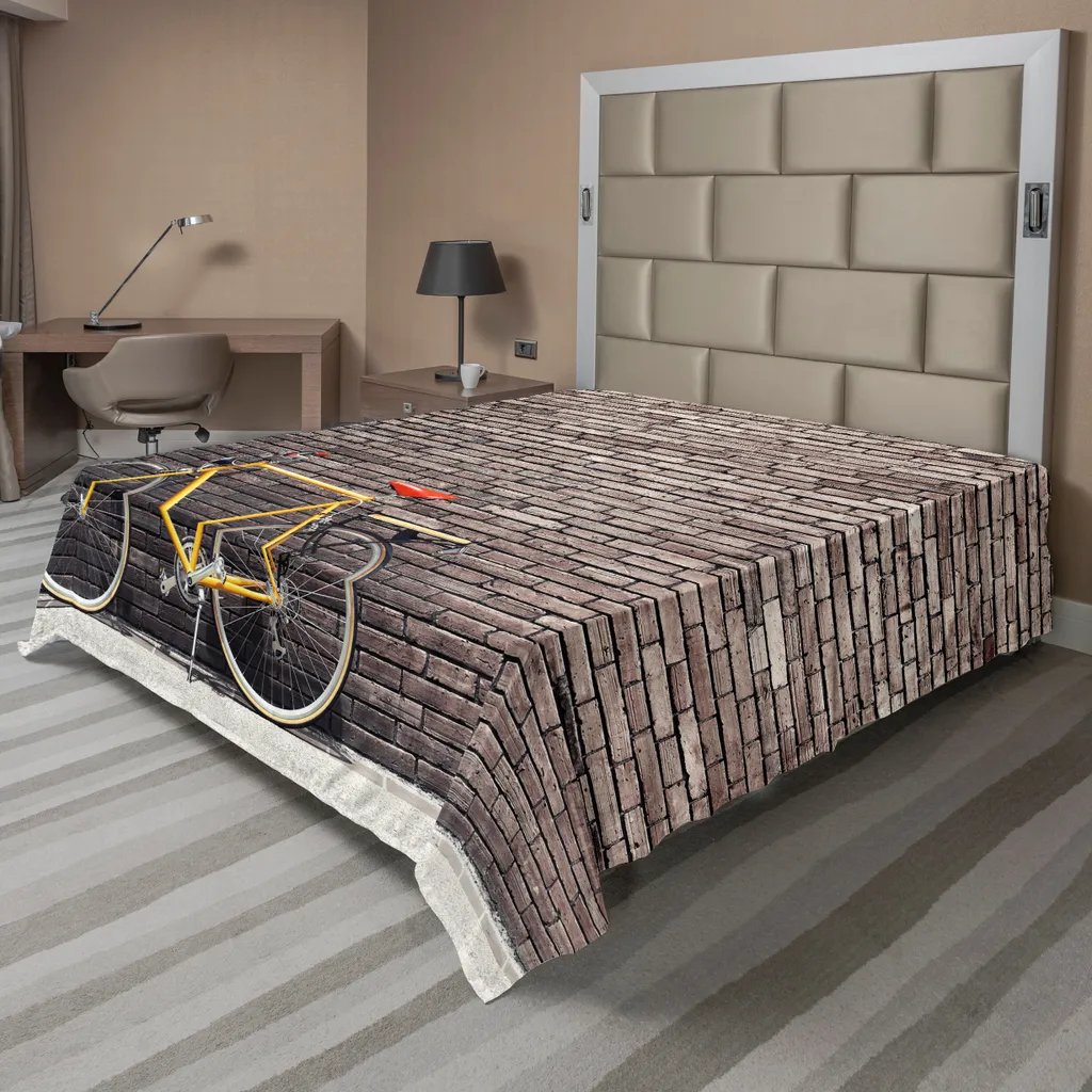 Drap de lit sans plis motif vélo grand confort 275x260 cm Jaune Gris