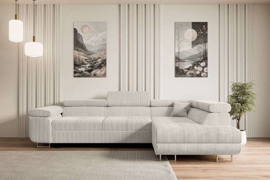 ALTDECOR Ecksofa mit Schlaffunktion und Bettkasten GUSA-L - 272x202x107 cm Cremeweiß - Corner Sofa Bett Eckcouch Couch L-Form Schlafcouch Ausziehb...