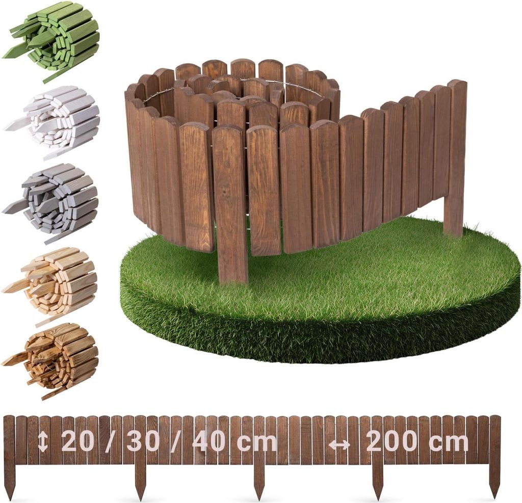 Rollborder Holz - 6 Farben - Höhe 20cm 30cm 40cm - braun 30 x 200cm - flexible Baumumrandung - Beeteinfassung - Rasenkante