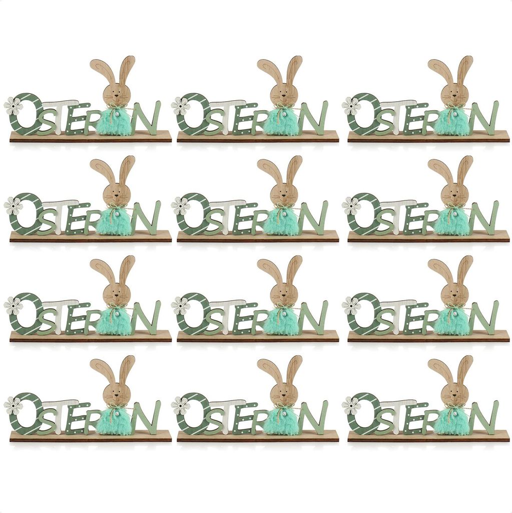 COM-FOUR 12x Deko Aufsteller für Ostern - Schriftzug mit Osterhasen