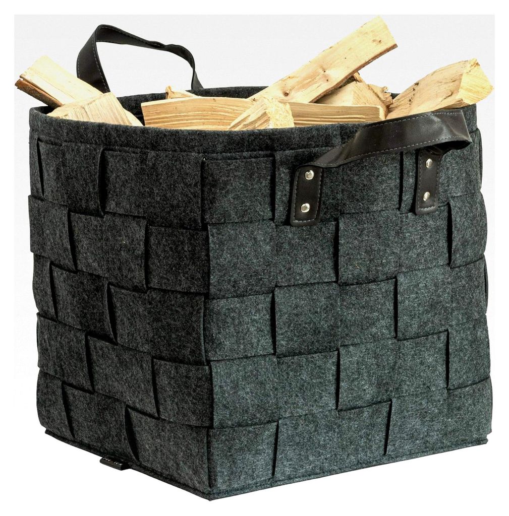 Filztasche mit Kunstledergriffen für Holz, Zeitungen und Kaminholz, 33 x 33 x 35 cm, Dunkelgrau
