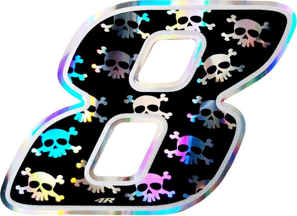 Sticker Rennnummer für Motorrad "8" Schädel 100 x 130 mm