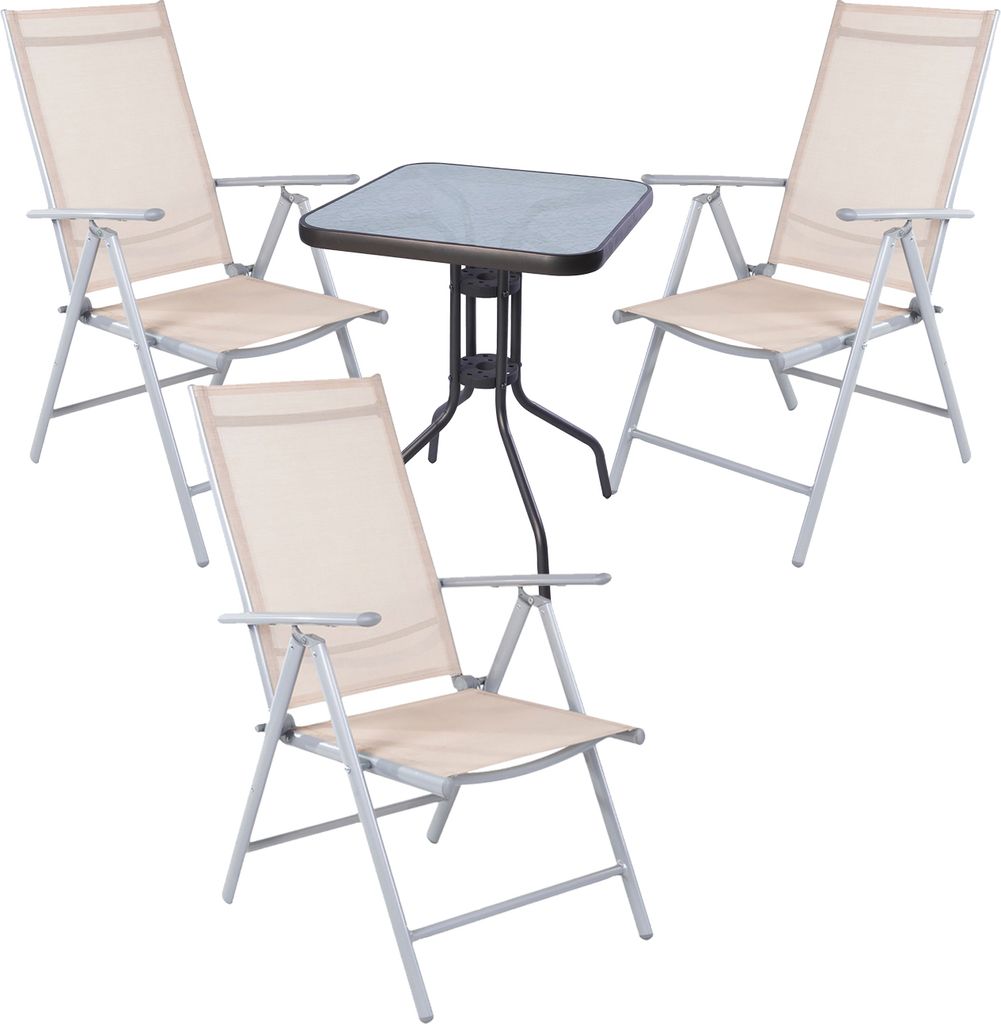 4-tlg Bistro Garnitur Bistromöbel Klappstuhl Sitzgruppe Hochlehner