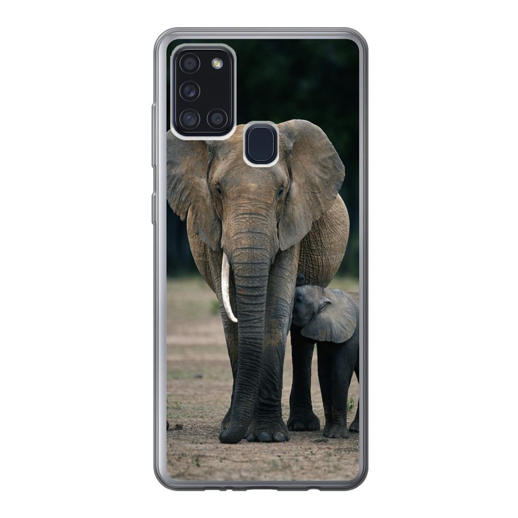 MuchoWow Handyhülle Schutzhülle Hülle für Samsung Galaxy A21s Elefant - Tiere - Flachland - Natur Silikon Softcase Handy Hülle - Hartschale
